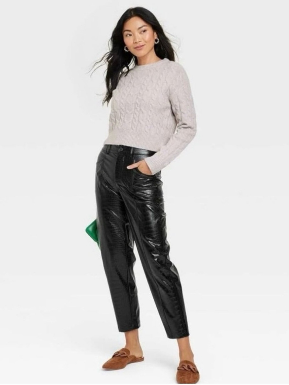 A New Day Women's Relaxed Fit High Rise Ankle Faux-Croc Leather Pants
